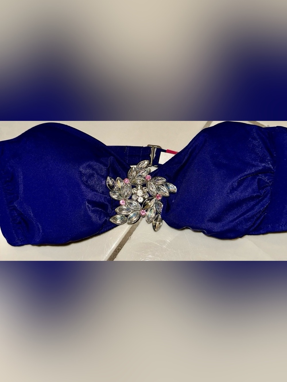 Victoria's Secret Silver and Pink Crystal Floral bikini top size M